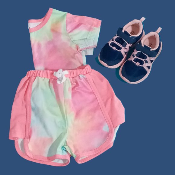 K KomForme girl toddler pink and navy blue tennis/running sneaker size 7. - Picture 1 of 3